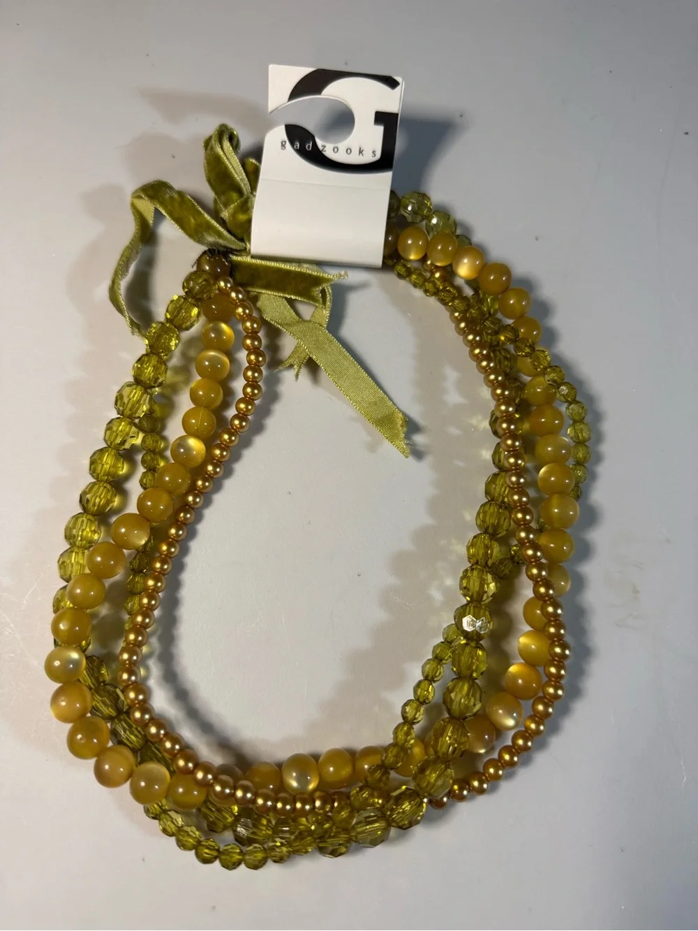 Y2K Gadzooks Vintage Multi-Strand Yellow/ Olive Bead Necklace —